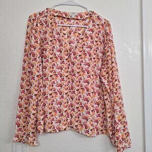 J. Crew Women's Yellow and Orange Floral Lightweight Blouse Size Large